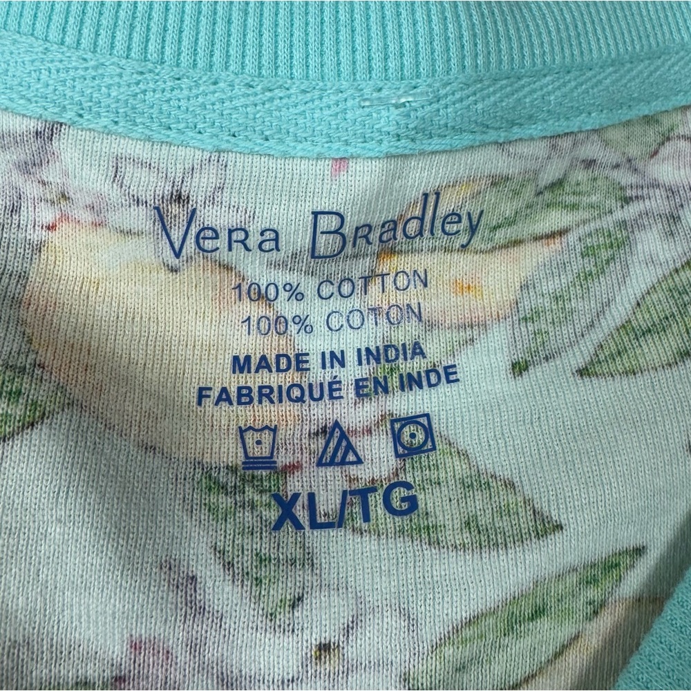 Vera Bradley Shirt Knit Top Tee Ribbed Pajama PJ Sleep Lemon Grove Printed Blue - Picture 4 of 4